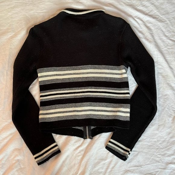 Dito Clothing Striped Full-Zip Collared Black and White Knit Sweater - Picture 2 of 3